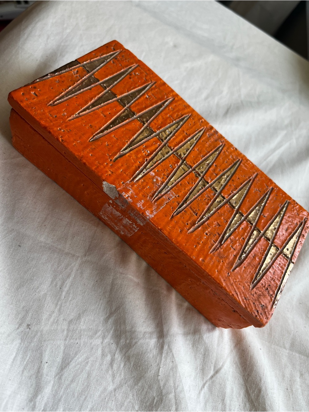 Aldo Londi Bitossi Box, Ceramic, orange, Gold, Geometric